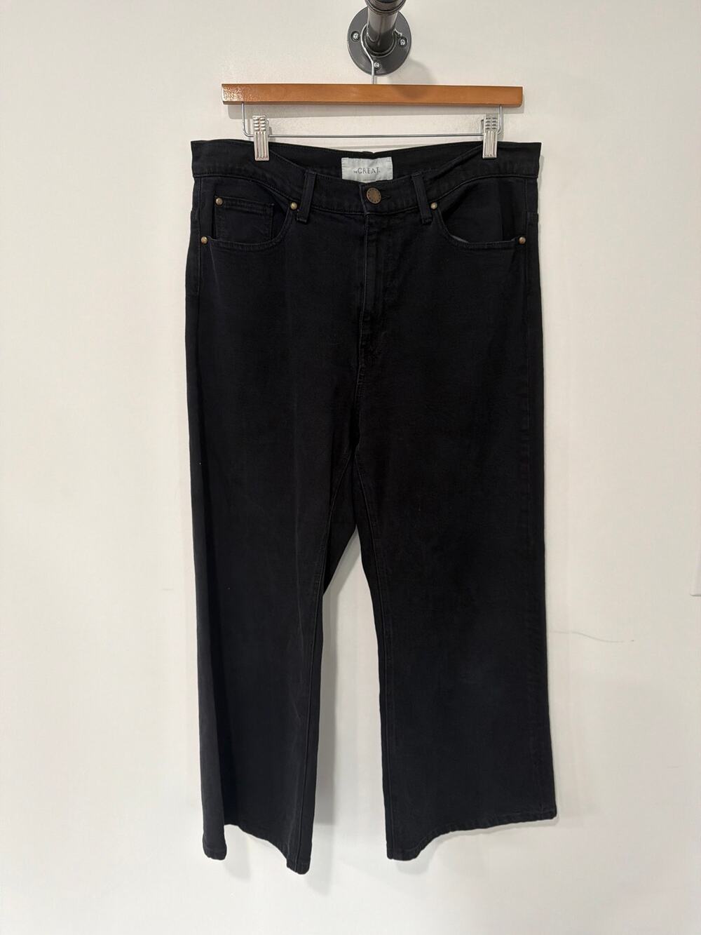 The Great The Rider Wide Leg Denim Jeans Black Size 30